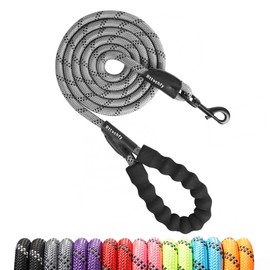 Rttochfy Dog Leash Heavy Duty - 2/4/5/6/8/10 Foot Rope Leash with Comfortable Padded Handle and Reflective - Puppy Training Leash for Small Medium Large Breed Dogs - (1/2" x8 FT, Grey)