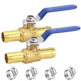 ANPTGHT 3/4" Hose Barbed Brass Ball Valve, Heater Hose Shut Off Valve Pipe Tubing Fitting for Air Gas Fuel Oil 4 Clamps Included (2 pack)