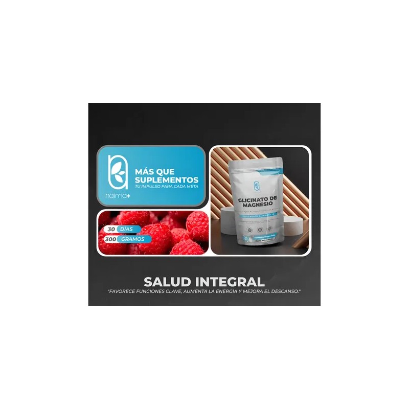 Naíma Glicinato Magnesio Polvo Sabor Frambuesa Limón 300g Gluten Vegano
