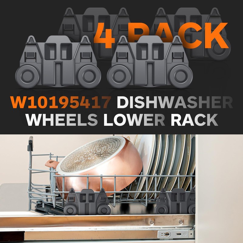 W10195417 UPGRADED 4 Pack Dishwasher Replacement Wheels - Lower Rack