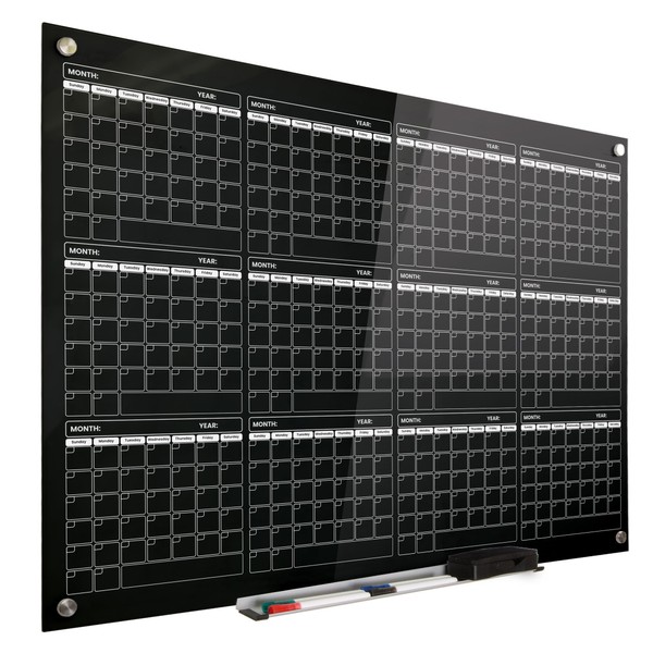 Real Glass Dry Erase Yearly Calendar, Giant Size 34" x