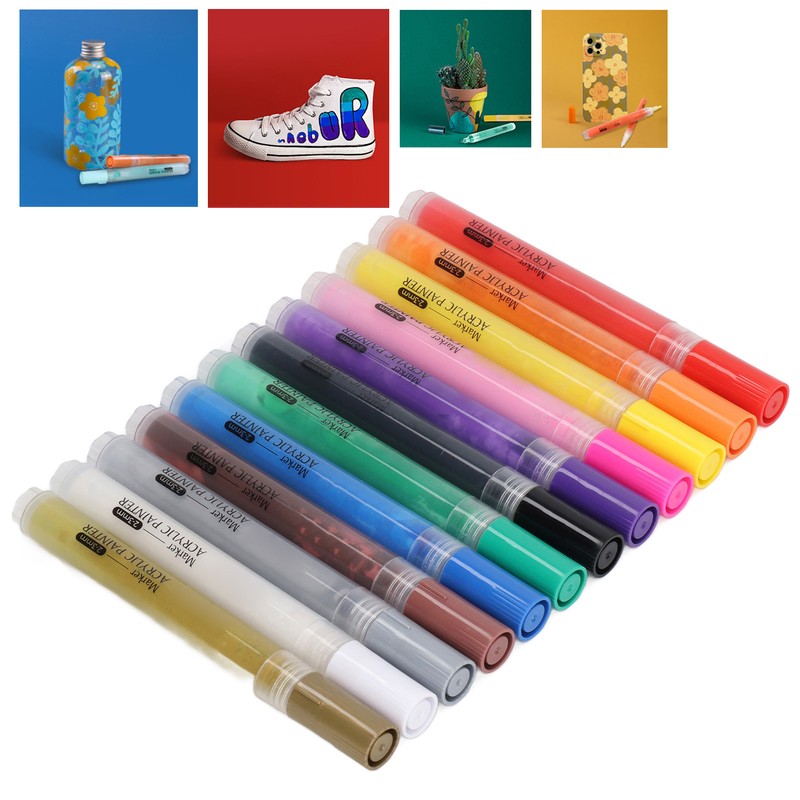 12 Pcs Acrylic Paint Markers 12 Colors 3.0mm Waterproof DIY