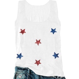 FAYALEQ American Flag Tank Top Women USA Star Sequin Sleeveless Tee Patriotic Shirt 4th of July Summer Vest Tops