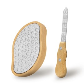 SG Nekoo Stainless Steel Foot Scrubber Shower(1 PCS) - Nano-Glass Pedi Egg Pumice Stone for Feet Dead Skin, Plastic-Free Pedicure Foot File Callus Remover - Bamboo Handle