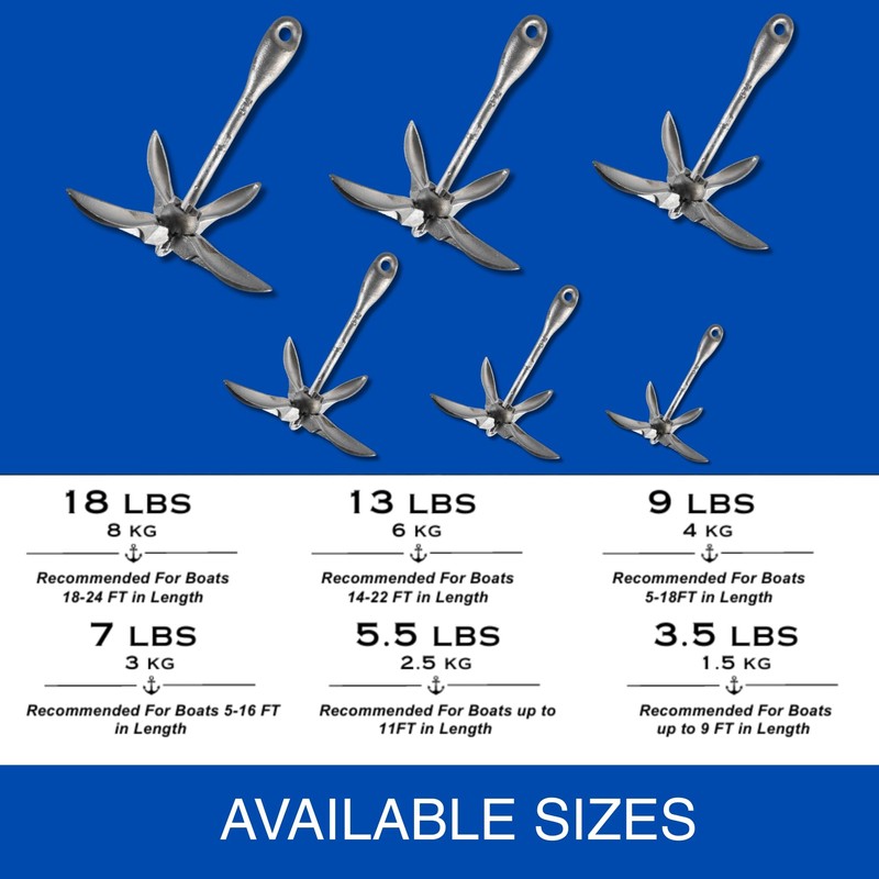 MarineNow Galvanized Folding Grapnel Boat Anchor - Choose by Weight