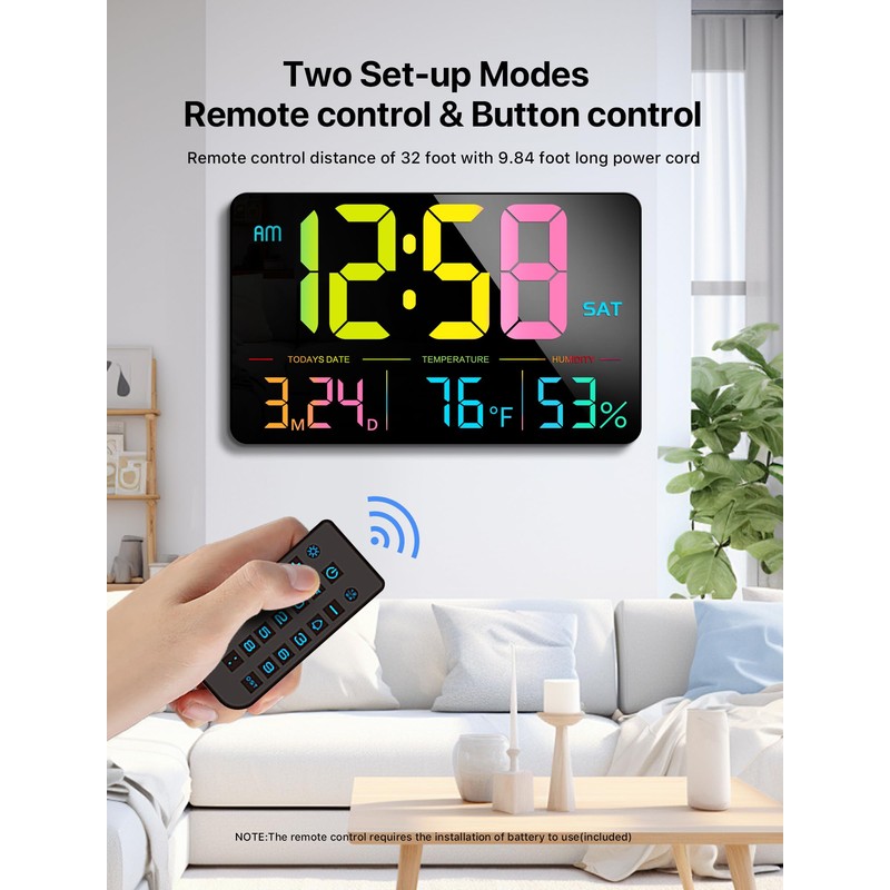 MASHI Digital Clock, 13" Large Display Digital Wall Clock, Adjustable