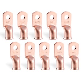 RIOCAN 2 AWG 1/4" Copper Ring Terminals, 10 Pack Battery Cable Lugs