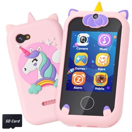 BAISIQI Kids Phone for Girls, Toddler Unicorn Phone Toys for 3 4 5 6 7 8 Year Old Girls, Christmas Birthday Gifts Learning Toys for Kids Age 3-8, Dual Camera Phone with Music Player-Pink