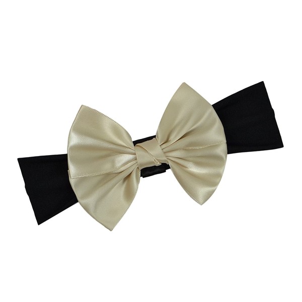 Satin Bow Baby Headband By Funny Girl Designs - Fits Newborn to 6 Months (Ivory Bow with Black Band)