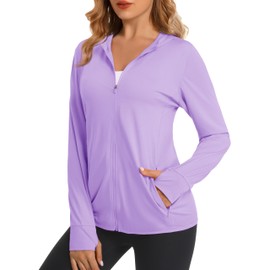 MAGCOMSEN Athletic Jackets for Women Athleisure UPF 50+ Lightweight Shirts Long Sleeve Zipper Performance Hoodie Light Purple M