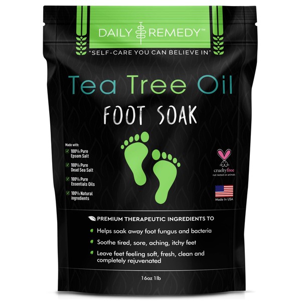 Tea Tree Oil Foot Soak with Epsom Salt - Made in USA - for Toenail Fungus, Athletes Foot, Stubborn Foot Odor Scent, Fungal, Softens Calluses & Soothes Sore Tired Feet 16 oz