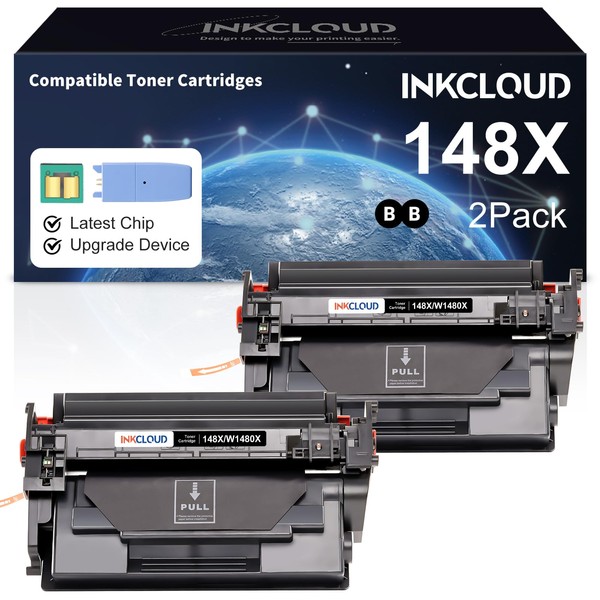 INKCLOUD 148X Black Toner Cartridges 2 Pack with Chip and