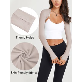 Long Sleeve Sun Shrug Cooling Shawl Arm Sleeves for Women Open Front Ballet Cardigan Quick Dry Nylon Crop Top Thumbholes Shrug for Pilates Dance Gym Yoga