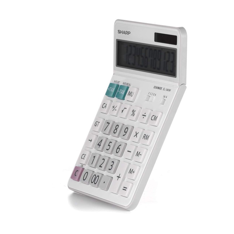 Sharp EL-340W Tischrechner mit beweglichem Display, Solar-/Batteriebetrieben, Weiß