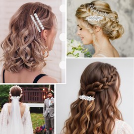 Nogeqi 4PCS Sparkly Rhinestone Hair Clips for Women, Silver Flower Crystal Hair Clips, Metal Alloy Rhinestone Hair Barrettes Accessories for Wedding, Party, Everyday