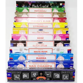 Satya Nag Champa and JRose Collections Combo Set of Incense Sticks and JR Incense Holder 12 Packs 15g, Multi Fragrances Set-MR2