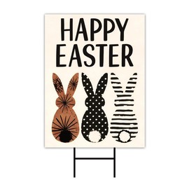 Happy Easter Bunnies Welcome Yard Sign, Rabbit Easter Day Yard Holiday Decorations, Easter Bunnies Garden Lawn Signs with Metal H-Stake, VP13594