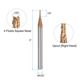 uxcell Carbide Square End Mill, 1/25" (1mm) Dia TiSiN Coated 4 Flutes Milling Bit Cutter, for Hardened Steel Stainless Steel Cast Iron, 5/32" (4mm) Shank 1/8" Cut Length 2" Long HRC50