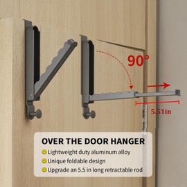 Over The Door Drying Rack, Foldable Portable Over The Door Hooks Hanger with Retractable Hanging Rod, Over The Door Clothes Drying Rack Equipped with Non-Slip Pads for Door Protecter (2, Space Grey)