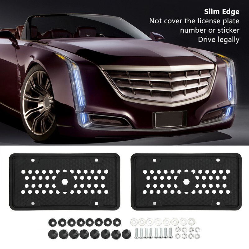 2PCS License Plate Protector Silicone Frame Soft Flexible Black 305x155mm