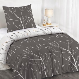 Dreamzie Bed Linen Set 140 x 200 cm with 1 Pillowcase 65 x 65 cm, Branches Grey Pattern, Bed Linen 140 x 200 cm, Single Bed, Made of 100% Microfibre, Certified No Chemicals, (OEKO TEX)