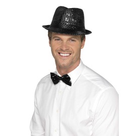 Smiffys Sequin Trilby Hat, Black , Funny Fancy Dress, Comedy Dress Up Hats