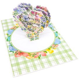 Ribbli Anniversary Card, Pop Up Happy Anniversary Heart Wreath for Wife Husband Couple Parents, 7.6 x 5.7 Inches with Envelope