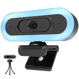 2K 50FPS Webcam for PC/Mac, Computer Camera with Fill RGB Lights, 2 Noise-Canceling Microphone, Autofocus and Tripod for Meeting, Live Streaming, Video Calls, Gaming, Works with Zoom, Skype, Teams