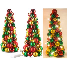 Britesta Bauble Christmas tree: set of 2 LED illuminated Christmas tree pyramids with colourful baubles (bauble Christmas tree, Christmas tree made of Christmas baubles, Christmas bauble)