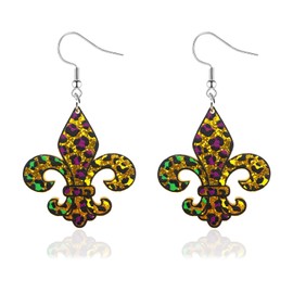 Mardi Gras Earrings for Women, Carnival Theme Champagne Mask Hat Acrylic Earrings for Women, Mardi Gras Dangle Earrings for Holiday Mardi Gras (I)