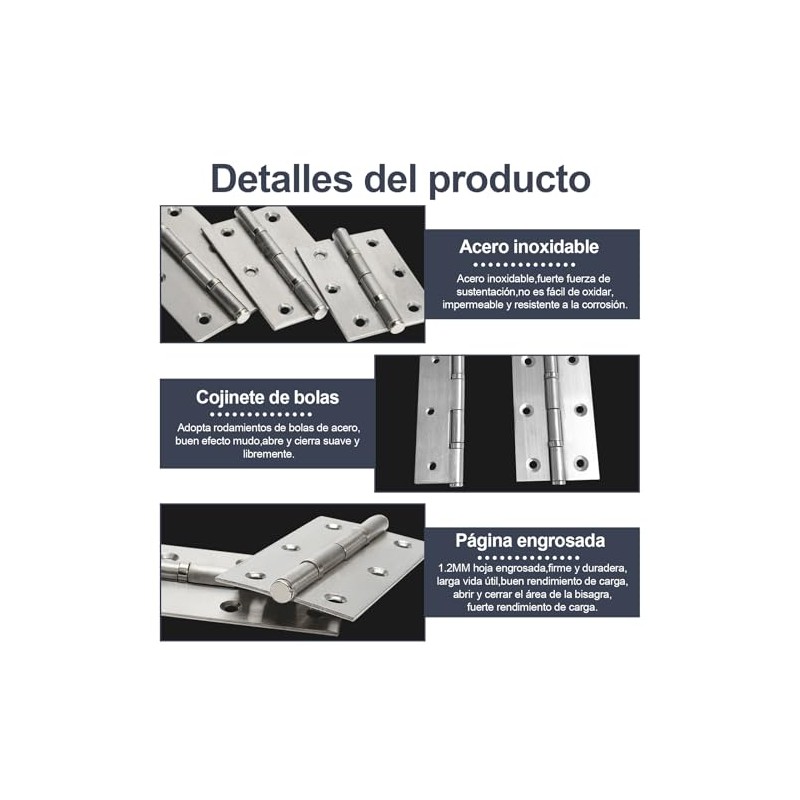 Bisagras para Puerta de Acero Inoxidable, 4 piezas Bisagras de