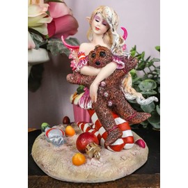 Ebros Festive Christmas Eve Holiday Fairy Hugging Gingerbread Man Statue by Amy Brown 'TWAS The Night' Faery Garden Fantasy Collector Figurine As Accent Decor or Gift Idea
