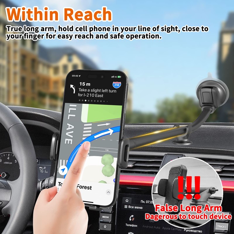 1Zero Solid Car Truck Phone Mount Holder with 14-Inch Gooseneck
