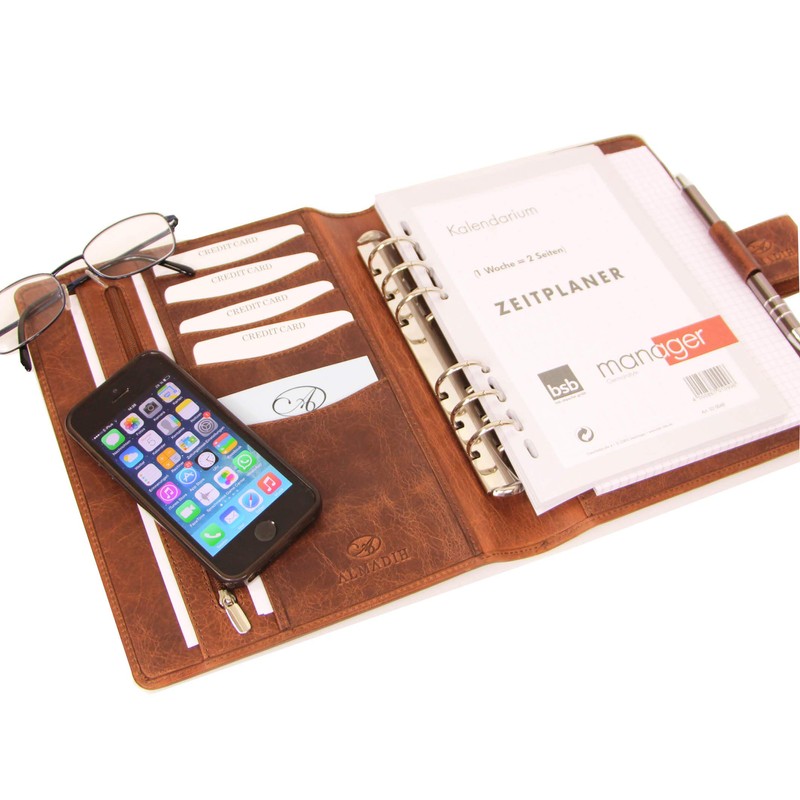 Almadih Leather Organizer A5 with Rings Brown VT Genuine Leather