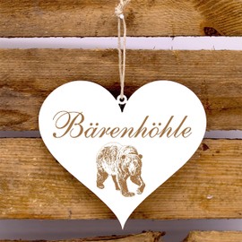 Wooden Heart Sign Engraved Bear Cave Decorative Sign for Hanging 13 x 12 cm | Dekolando Home Accessories
