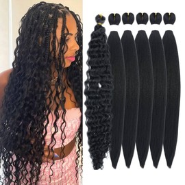 QIANHER Black Braiding Hair Boho Braids Pre Stretched Curly Deep Wave Bohemian Braiding Hair Ez Braid Synthetic Knotless Extensions Hairs (#1B)