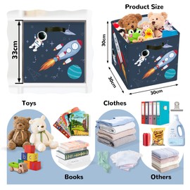 Clastyle 3 pcs Cosmic Space Cube Storage Unit Boxes Stars Kallax Box for Shelves Parents Storage Baskets for Book Clothes Toy Organizer, Rocket, 11.8x11.8x11.8 in