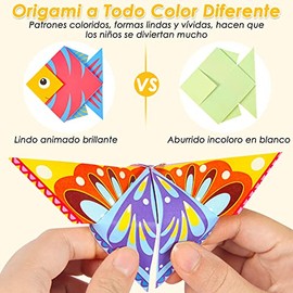 HomeChi Kit de papel de origami, cuadrado 3D fácil de doblar para niños, artes de doble cara papeles de origami, 108 hojas 54 patrones con manualidades, escuela, lecciones de manualidades(108-hojas)