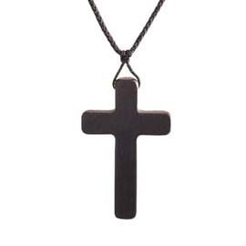 COLORFUL BLING Wood Cross Necklace With Cord String Chain Natural Wooden Pendant Necklace for Men Women Catholic Rosary Religious Prayer Jewelry-ebony