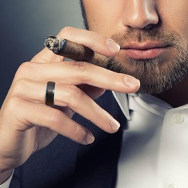 Zillaly Mens Wedding Band - Premium 8mm Tungsten Ring, Comfort Fit Mens Wedding Ring, Mens Tungsten Wedding Bands, Stylish Blue-Black Mens Rings Tungsten, Ideal for Grooms (Tungsten-blue-black-8mm, 9)