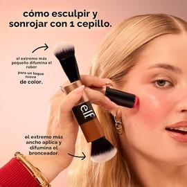 e.l.f. Crema Blush & Bronzer Duo Brush Brocha de maquillaje 2 en 1 para mezclar y aplicar capas de fórmulas de crema, crea un brillo sin costuras, veg