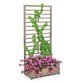 Giantex Plant Raised Bed with Trellis, Wood Planter Box for Flower Climbing, Standing Vertical Indoor Outdoor Plant Container for Garden Balcony Patio Yard Porch, 31.5"x16"x68"