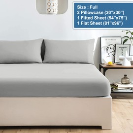 DAN RIVER Full Jersey Sheet Set|Luxury Heather 100% Cotton Bed Sheets|T-Shirt Sheets|All Season Bedding|Soft Comfortable Deep Pocket Jersey Cotton Bed Sheets (4Pc, Full, Light Grey)