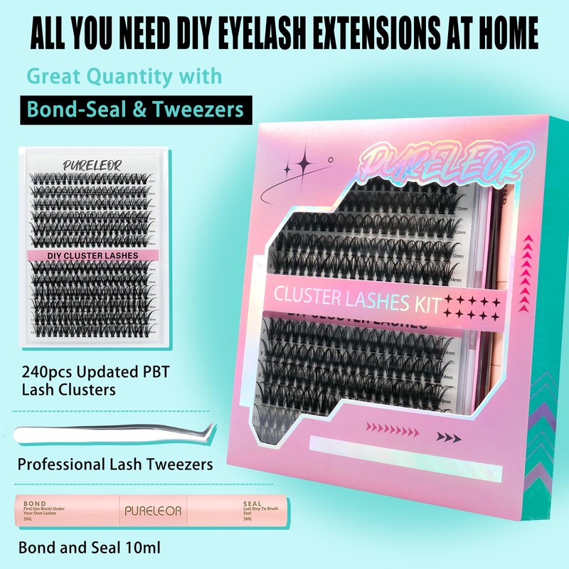 Cluster Lashes Kit DIY Lash Extension Set 0.07D 240 PCS