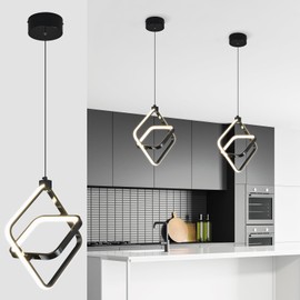 BNHHLZ Modern LED Pendant Lights Plated Black Rectangular Pendant Light Fixtures 4000K 20W Dimmable Pendant Lighting for Dining Room Kitchen Island Bedroom Living Room Foyer（2-Pack）