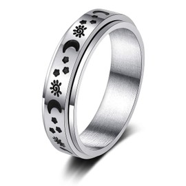 KOHOTA Stainless Steel Fidget Rings for Women Men Anxiety Rings Moon Star Flower Spinner Rings for Anxiety Stress Relieving Band Rings Set Size 6-10