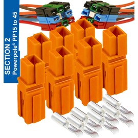 15Amp Anderson Connectors, PP15 to 45, Orange, w/16-20 AWG Heavy Duty Contact 30A, 600V (Pack of 7)
