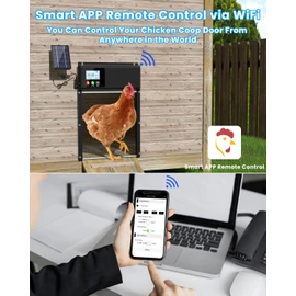 Automatic Chicken Coop Door Solar Powered, WiFi Automatic Chicken Door APP Control, Solar Chicken Coop Door Timer & Light Sensor, Auto Chicken Coop Door Opener LCD Display Aluminum Anti-Pinch Design