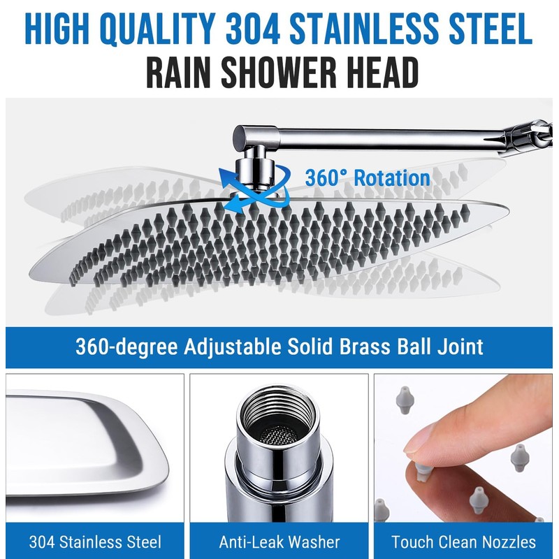 G-Promise All Metal 16 Inch Rain Shower Head with Adjustable