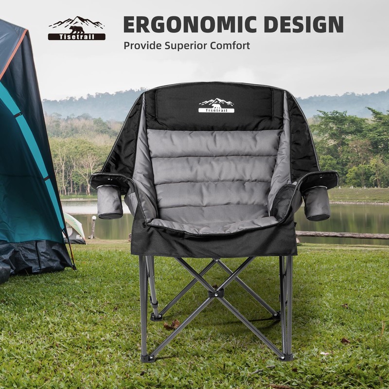 Tisetrail Oversized Padded Camping Chair Extra Large Camp Chairs for